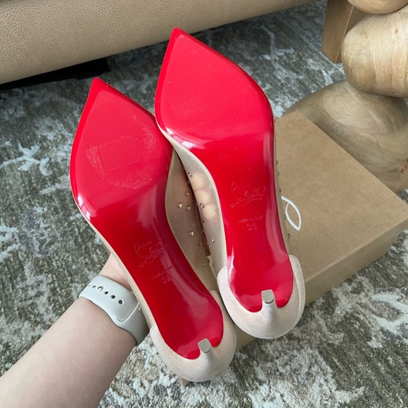 Christian Louboutin Beige Studded Heels - Picture 4 of 8